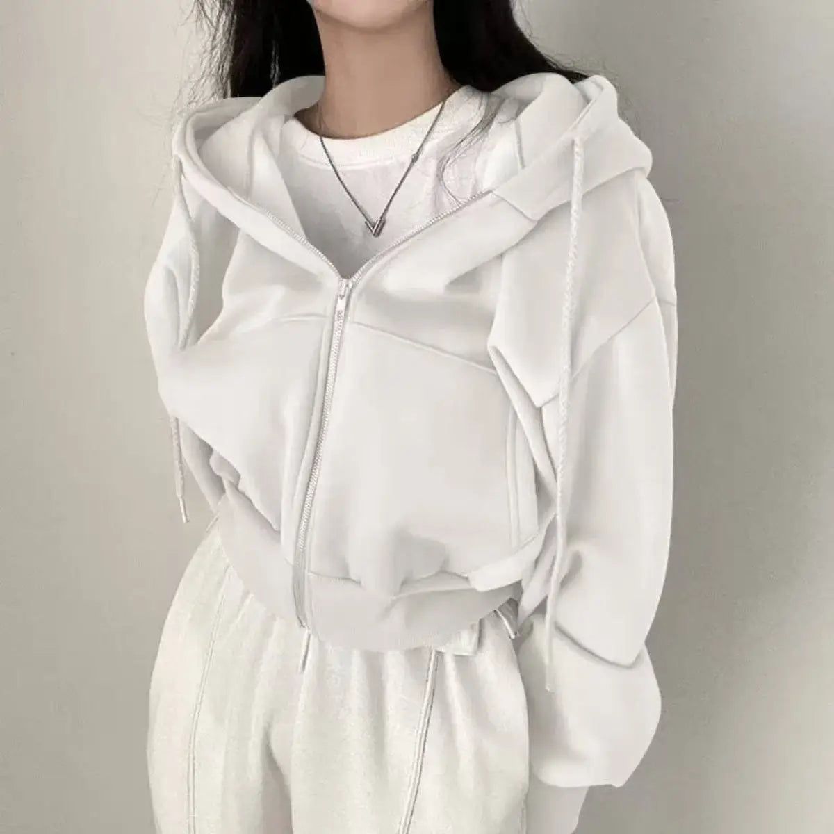 Nuvora Relaxed Crop Zip Hoodie