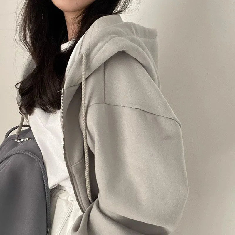 Nuvora Relaxed Crop Zip Hoodie