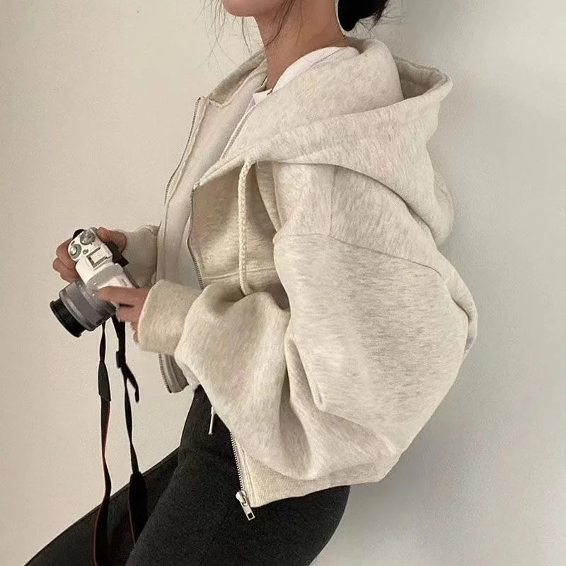 Nuvora Relaxed Crop Zip Hoodie