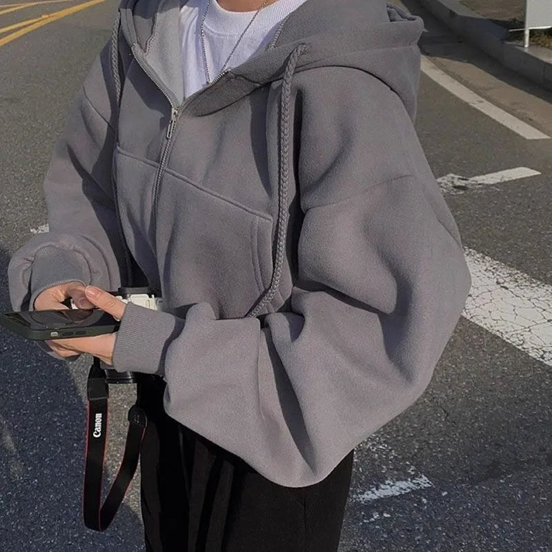 Nuvora Relaxed Crop Zip Hoodie