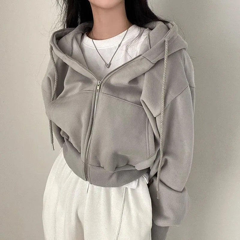 Nuvora Relaxed Crop Zip Hoodie