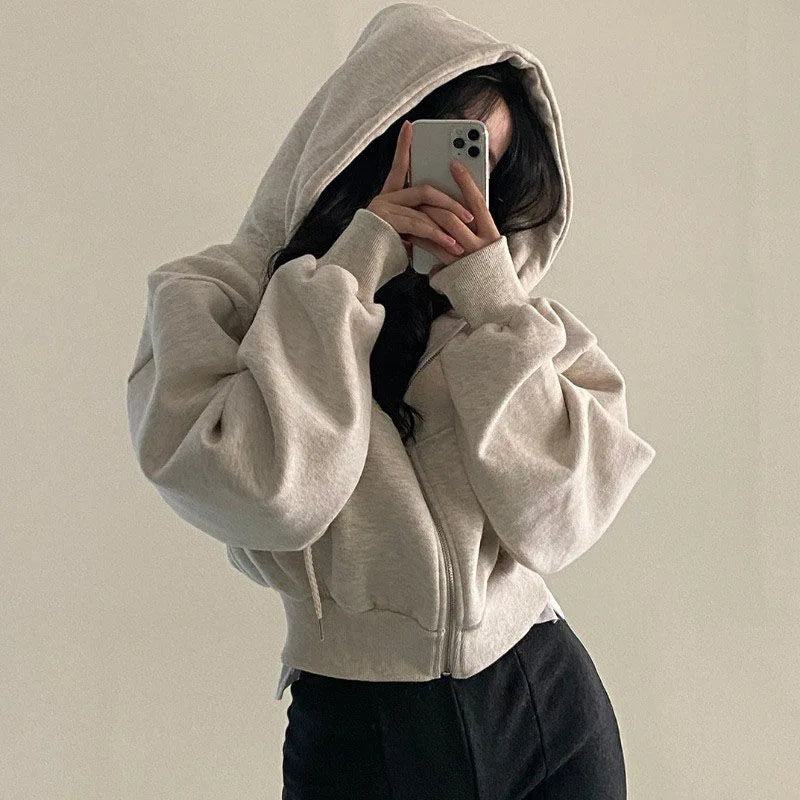 Nuvora Relaxed Crop Zip Hoodie