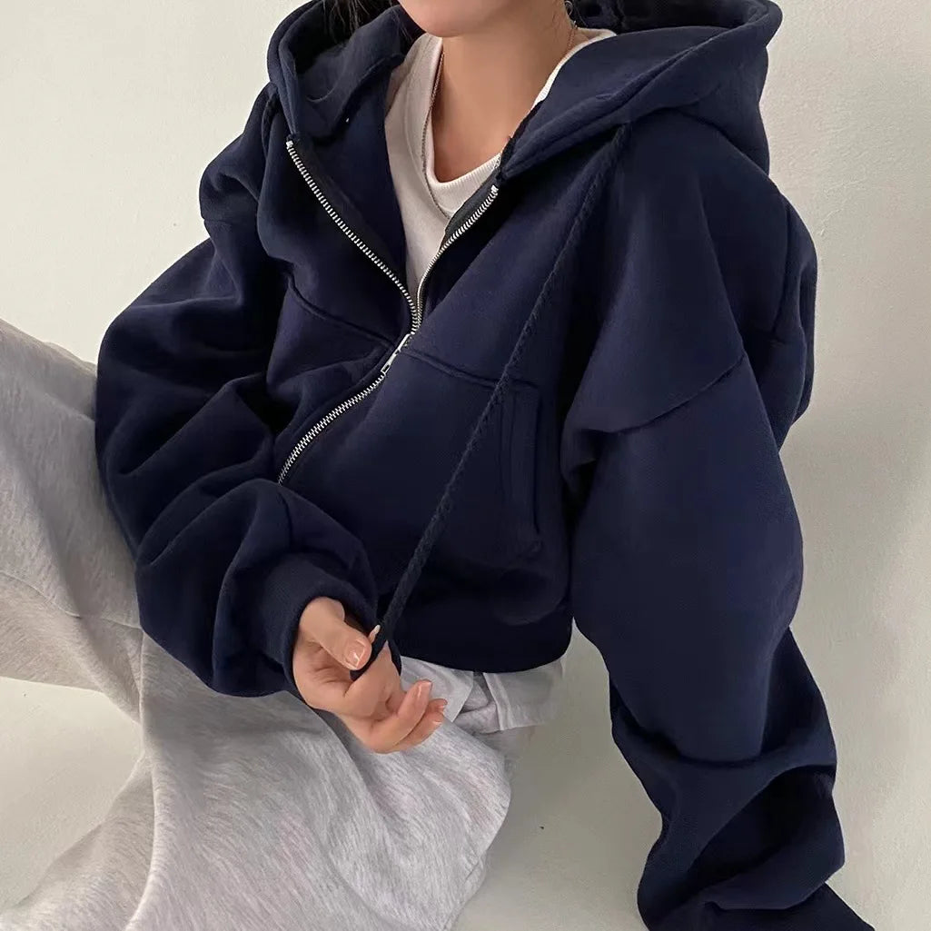 Nuvora Relaxed Crop Zip Hoodie